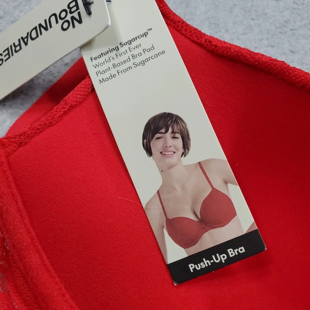 No Boundaries Women Bra 34B Red Floral Push Up Underwired Lace Strap NWT